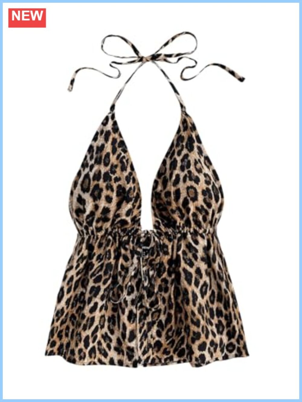 Leopard Print Tie Front Backless Split Hem Sleeveless Halter Tank Top